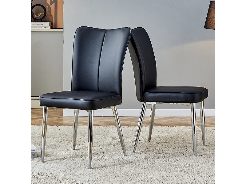 Set di 2 sedie in PU nero con gambe in metallo argentato