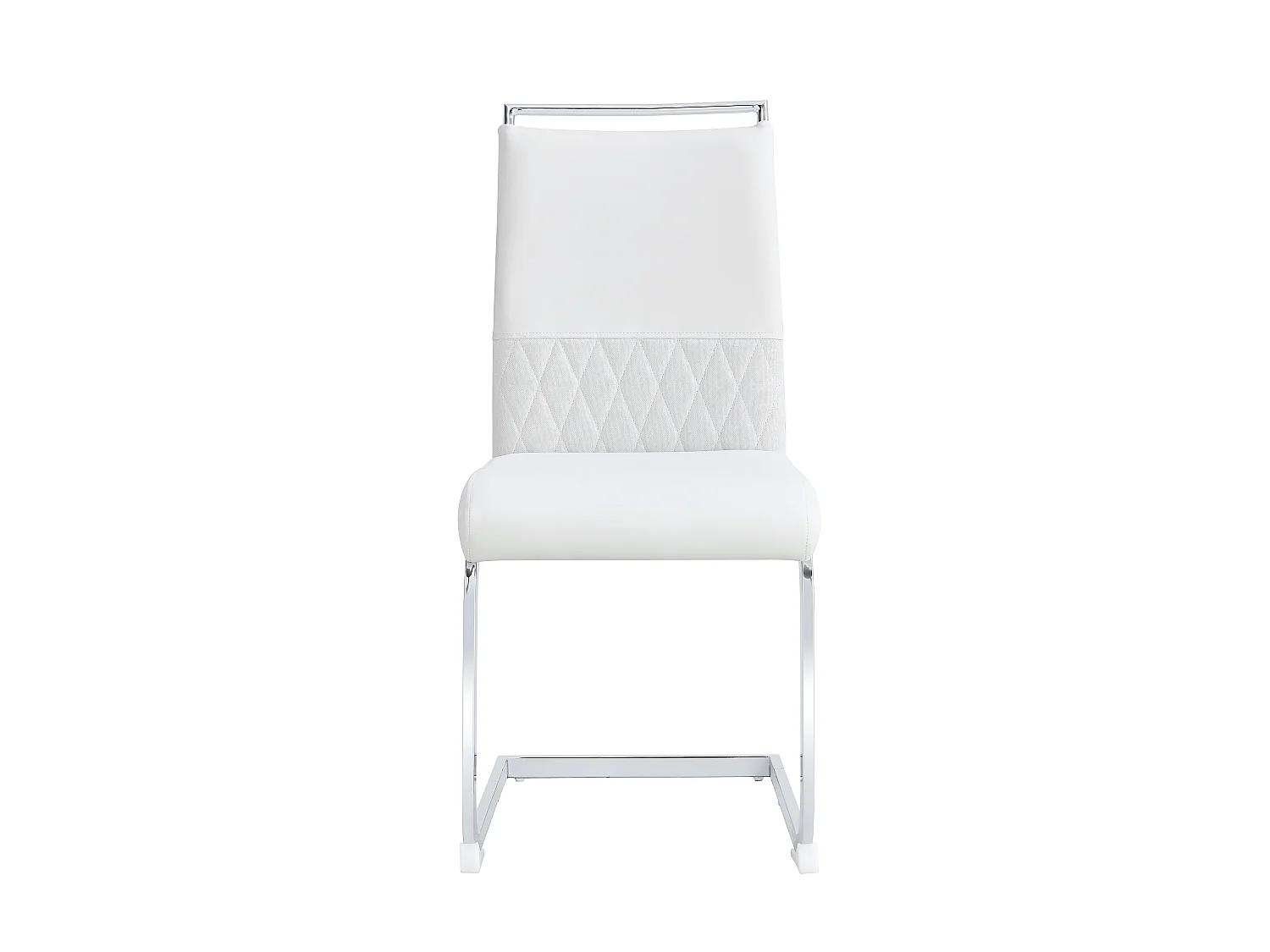 Set di 6 sedie con schienale in similpelle e lino - Gambe in metallo - Bianco