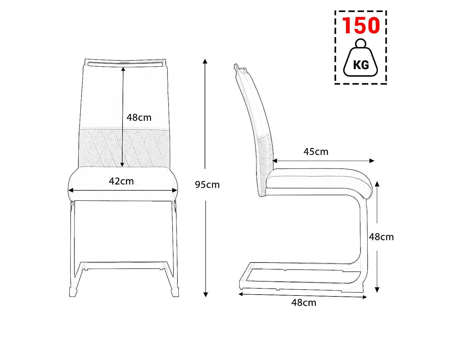Set di 6 sedie con schienale in similpelle e lino - Gambe in metallo - Bianco