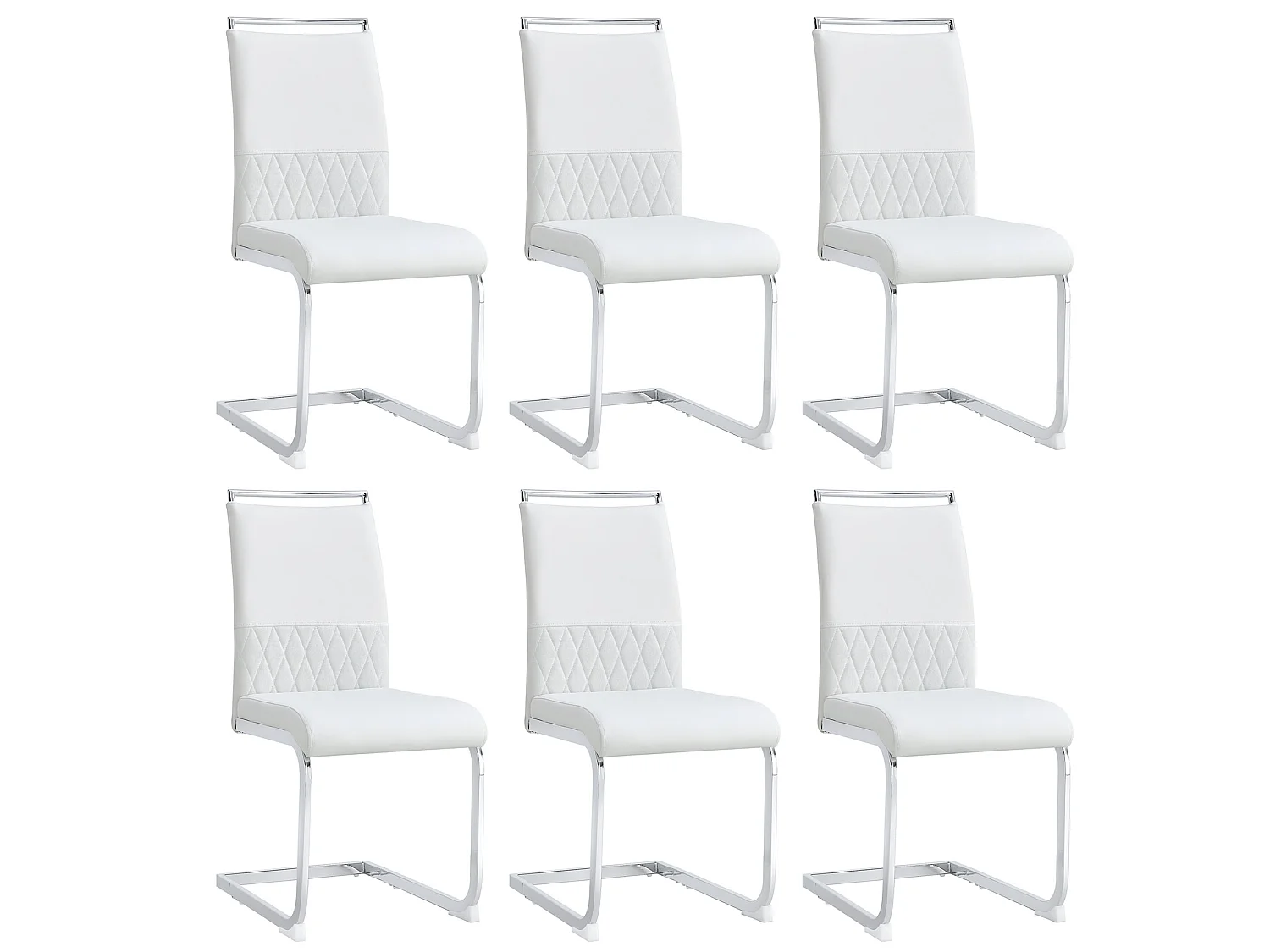Set di 6 sedie con schienale in similpelle e lino - Gambe in metallo - Bianco