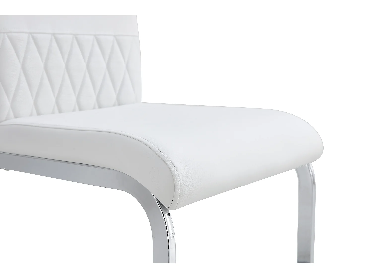Set di 6 sedie con schienale in similpelle e lino - Gambe in metallo - Bianco