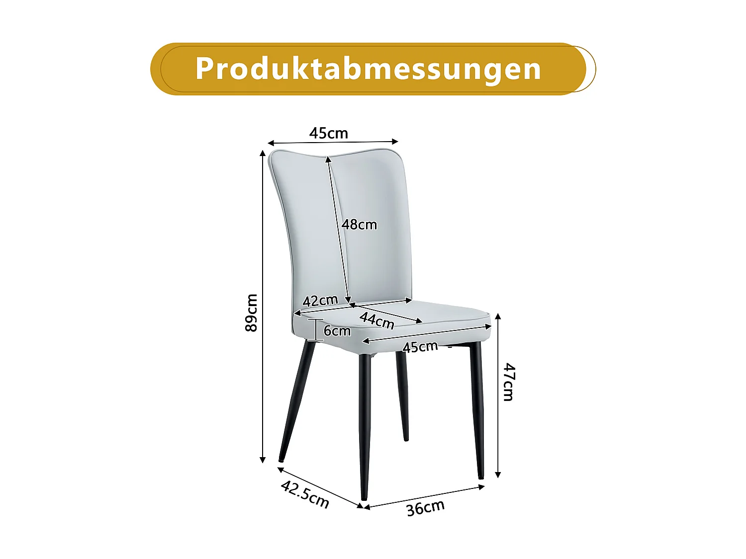 Set di 2 sedie in PU grigio chiaro con schienale da 48 cm - Gambe in metallo nero