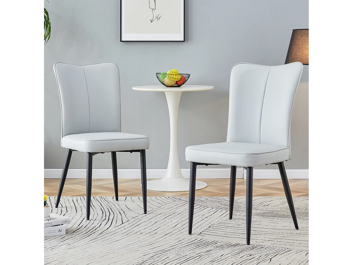 Set di 2 sedie in PU grigio chiaro con schienale da 48 cm - Gambe in metallo nero