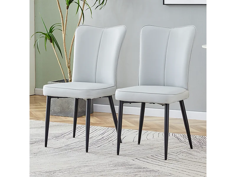 Lot de 2 chaises en PU gris clair avec dossier 48cm - Pieds en métal noir