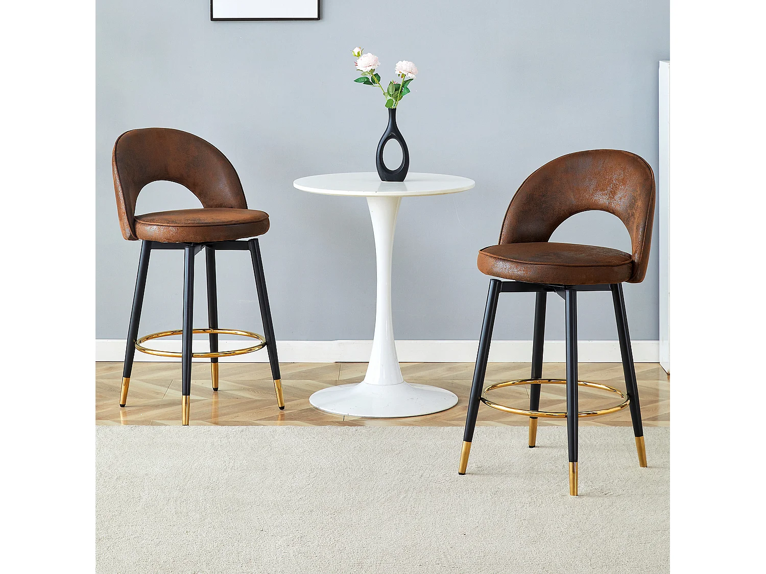 Lot de 2 tabourets de bar pivotant en tissu technique marron - Pieds en métal