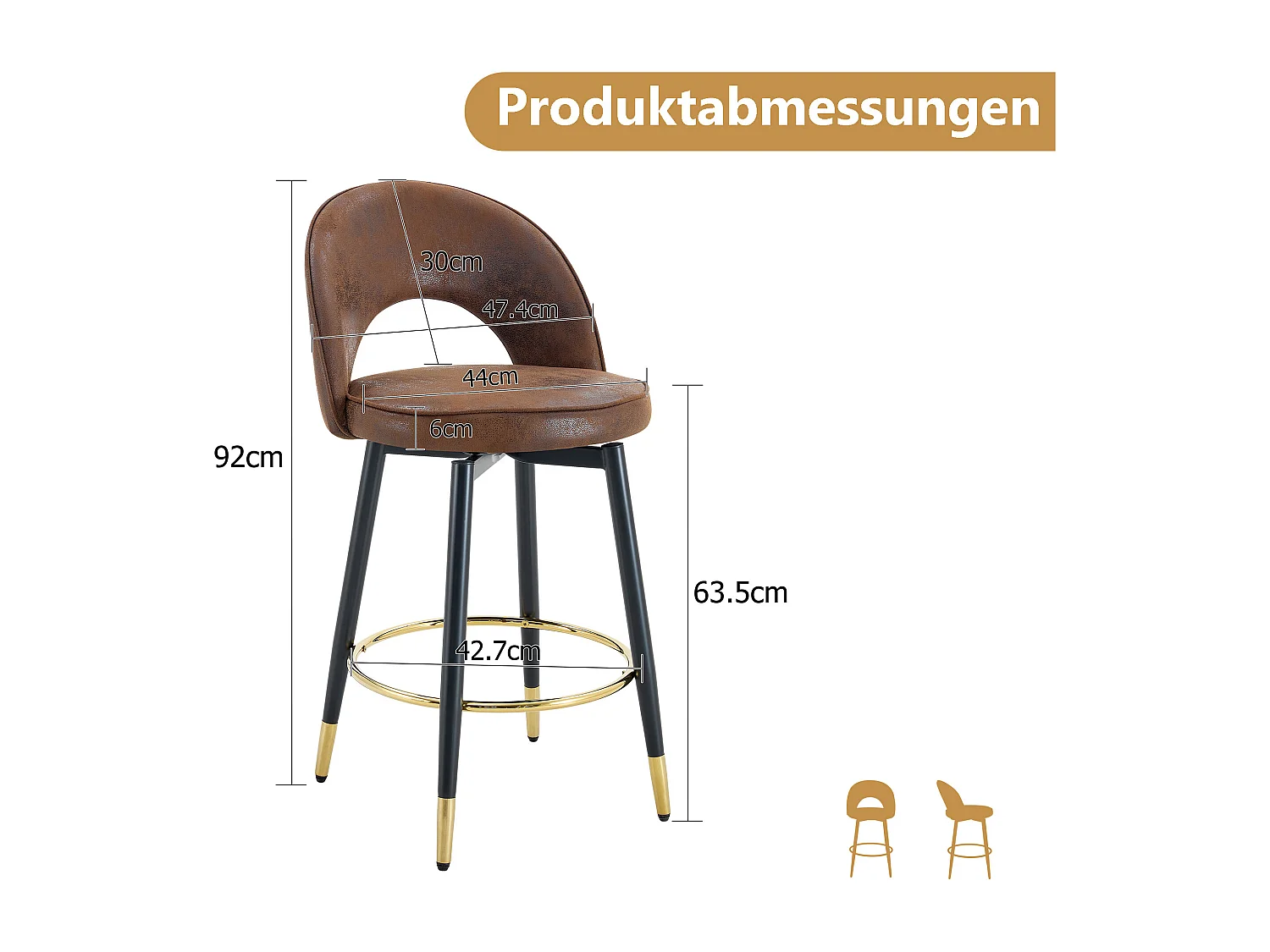 Lot de 2 tabourets de bar pivotant en tissu technique marron - Pieds en métal
