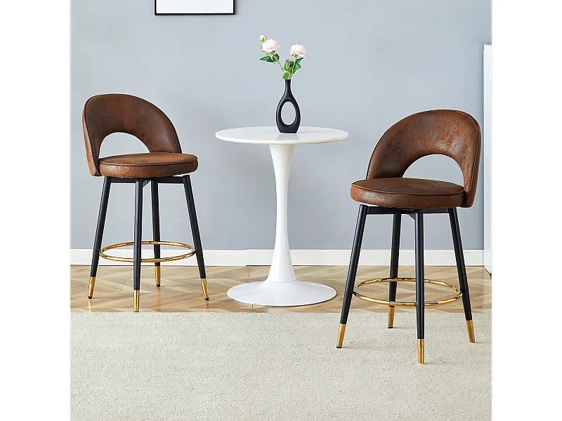 Lot de 2 tabourets de bar pivotant en tissu technique marron - Pieds en métal
