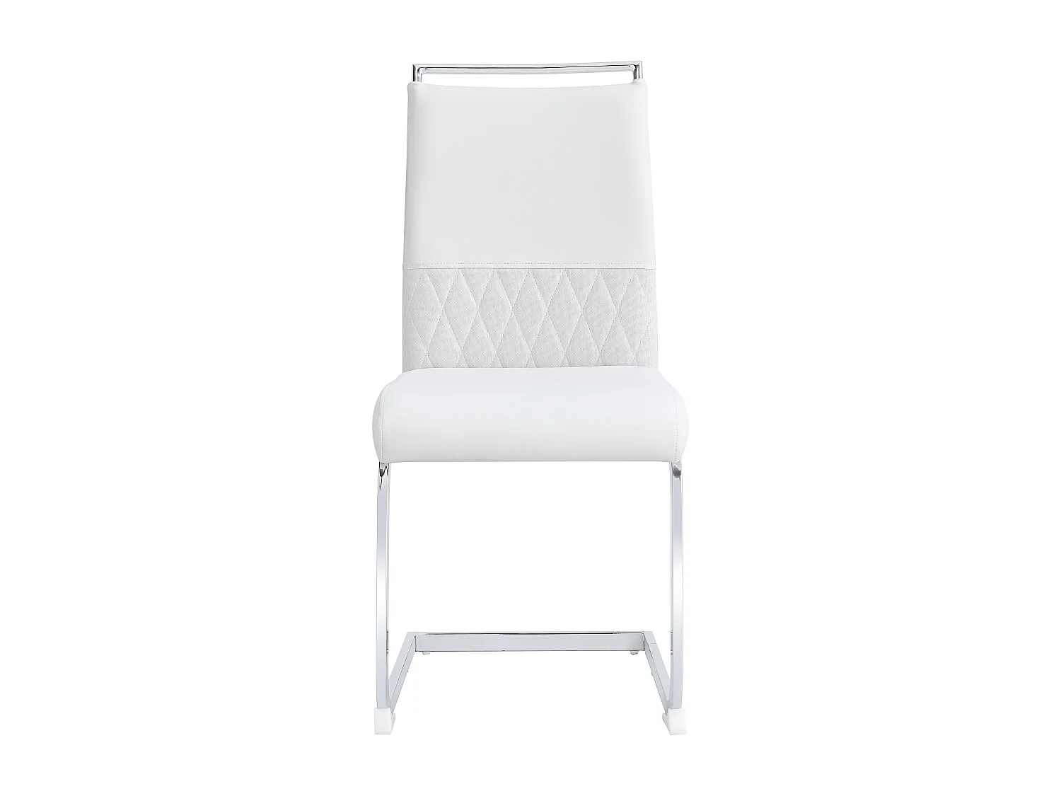 Lot de 4 chaises avec dossiers en similicuir et lin - Pieds en métal - Blanc
