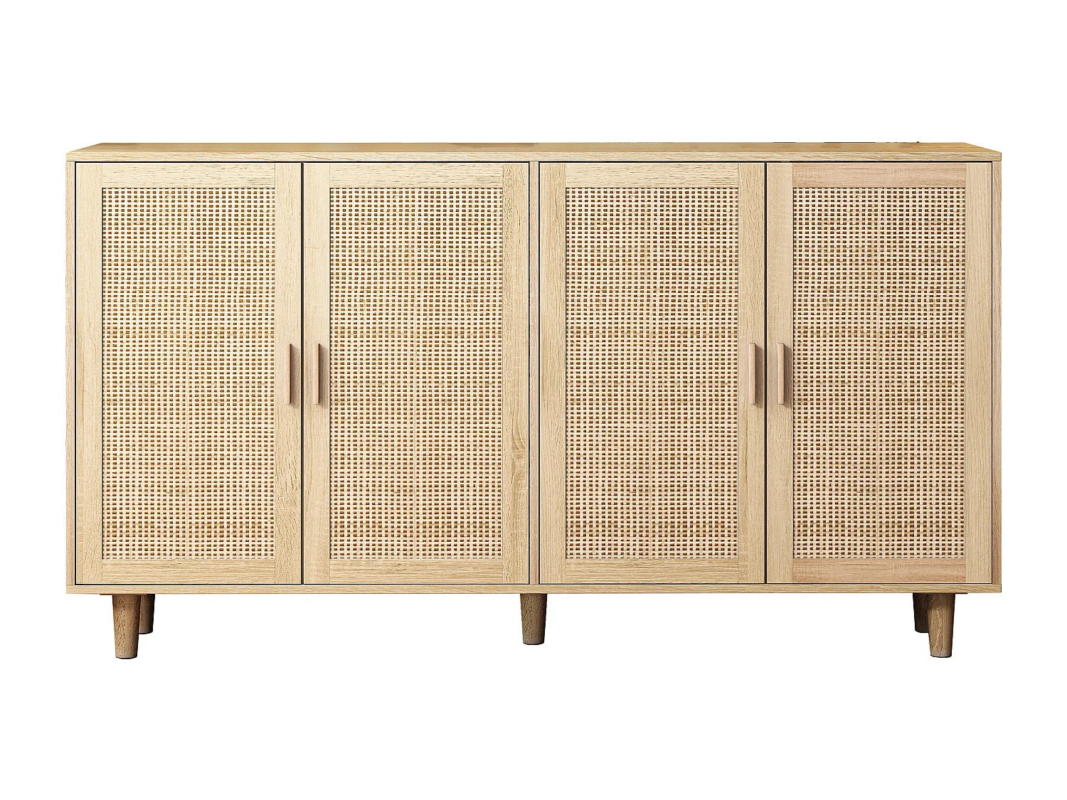 Buffet avec 4 portes en rotin - Bois en PB 158x40x88cm - Naturel clair