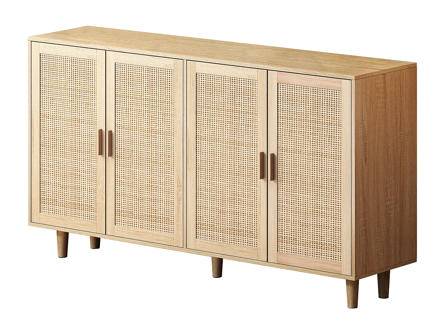 Buffet avec 4 portes en rotin - Bois en PB 158x40x88cm - Naturel clair