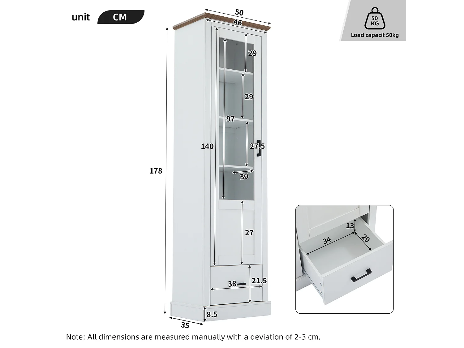 Ensemble Salon Meuble TV + 2 Vitrine LEDs avec porte en acrylique - Blanc