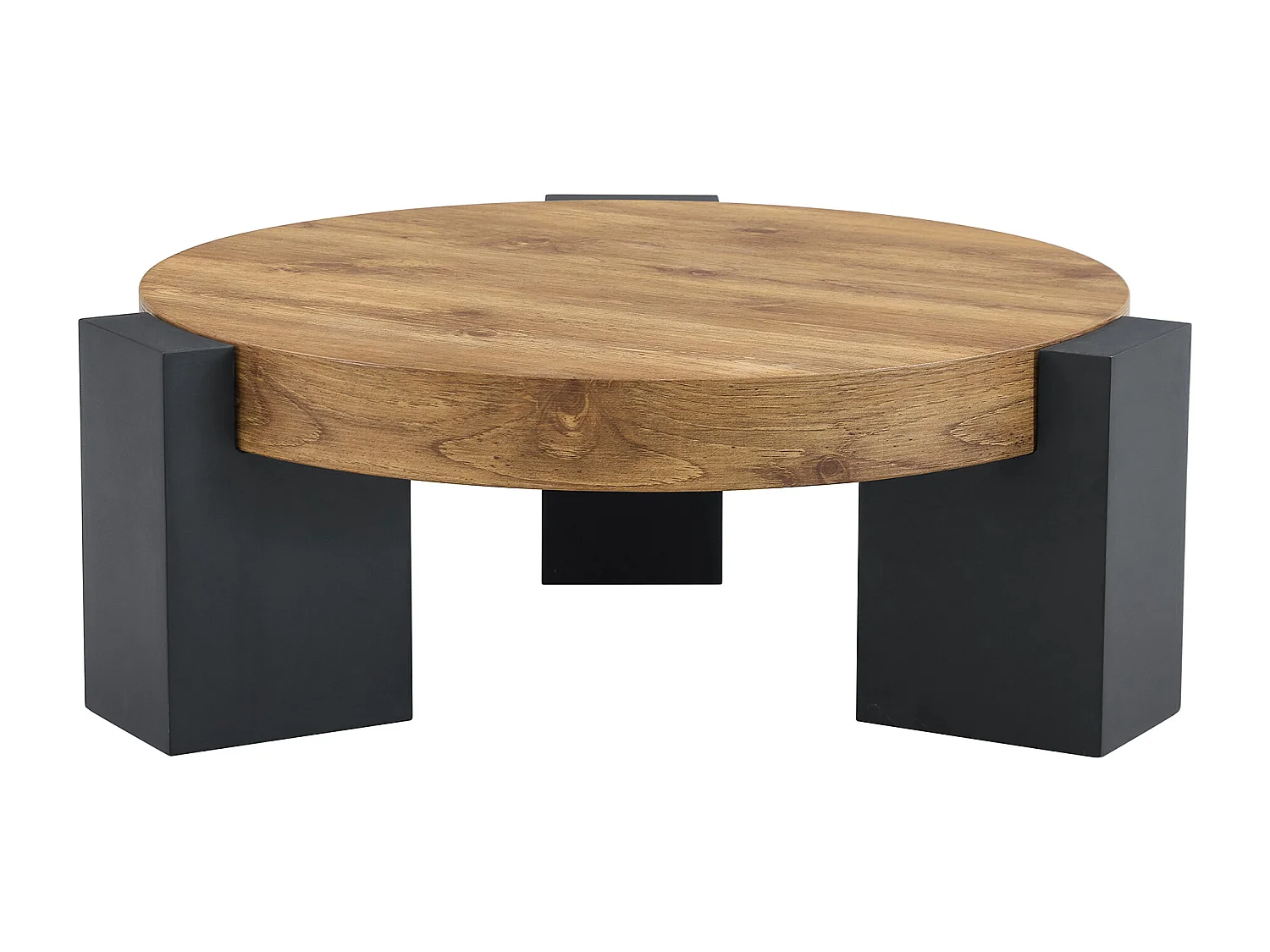 Set van 2 salontafels - Ronde tafels met houtnerfstructuur - MDF-hout + glas - Hout en zwart