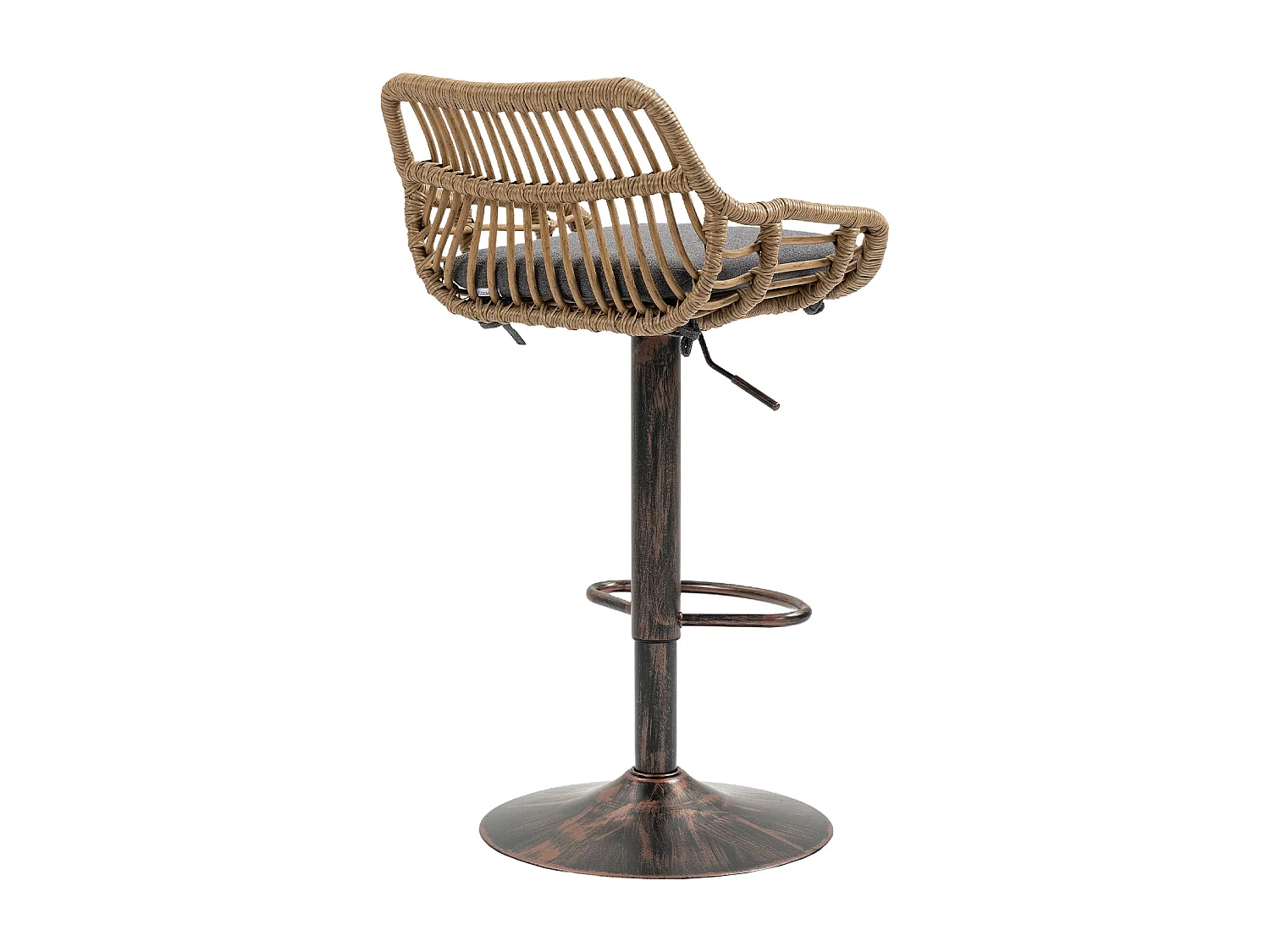 Lot de 2 tabourets réglables - Cadre en métal et dossier en rotin - Coussin gris en lin