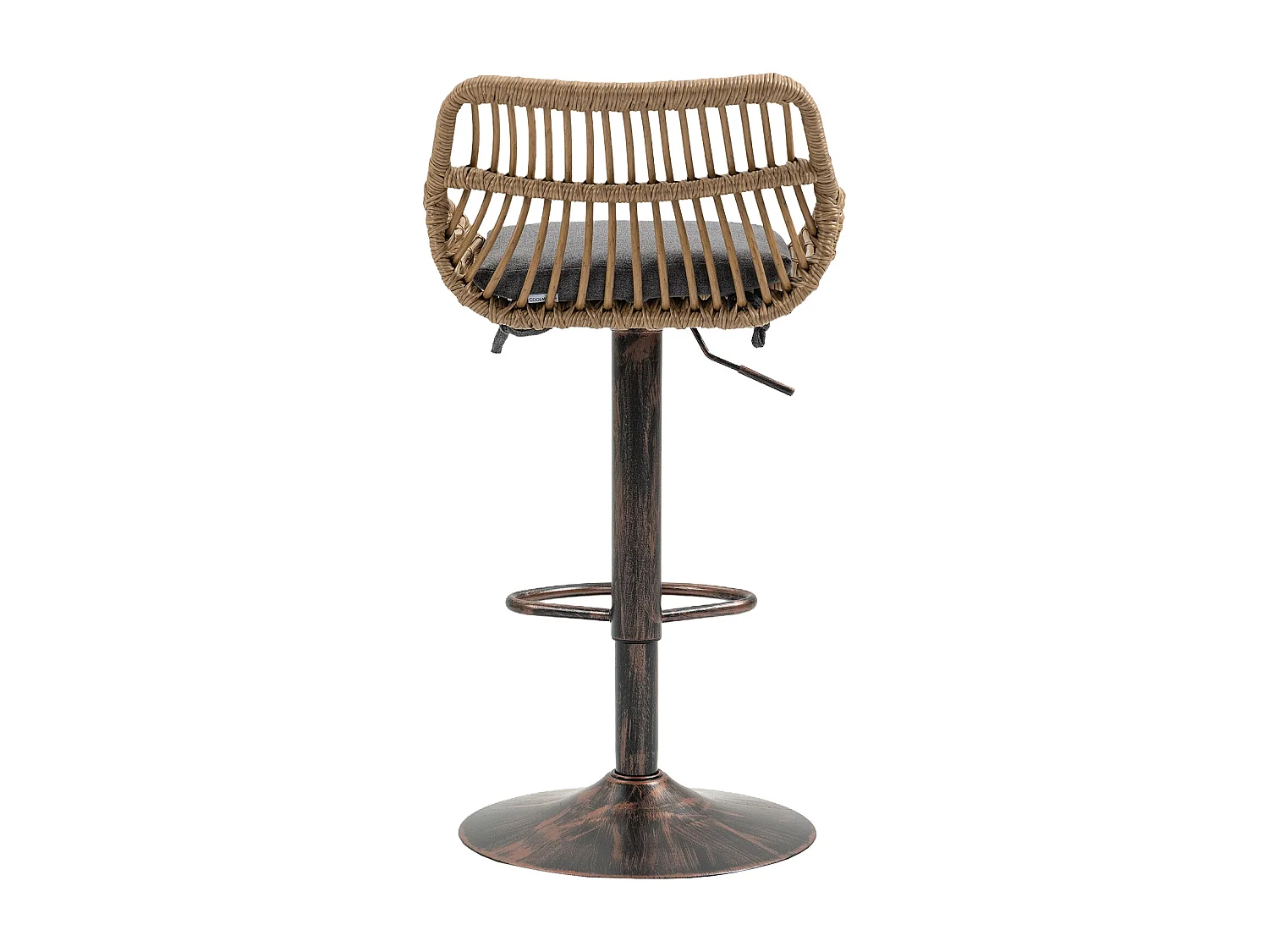 Lot de 2 tabourets réglables - Cadre en métal et dossier en rotin - Coussin gris en lin