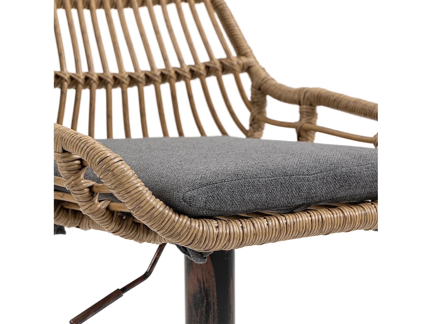 Lot de 2 tabourets réglables - Cadre en métal et dossier en rotin - Coussin gris en lin