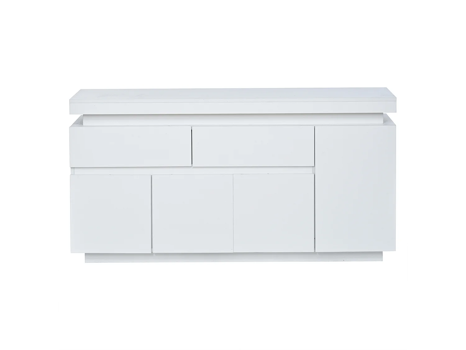 Credenza con illuminazione LED, 4 ante e 2 cassetti - Finitura bianco lucido 140x35x72,5 cm