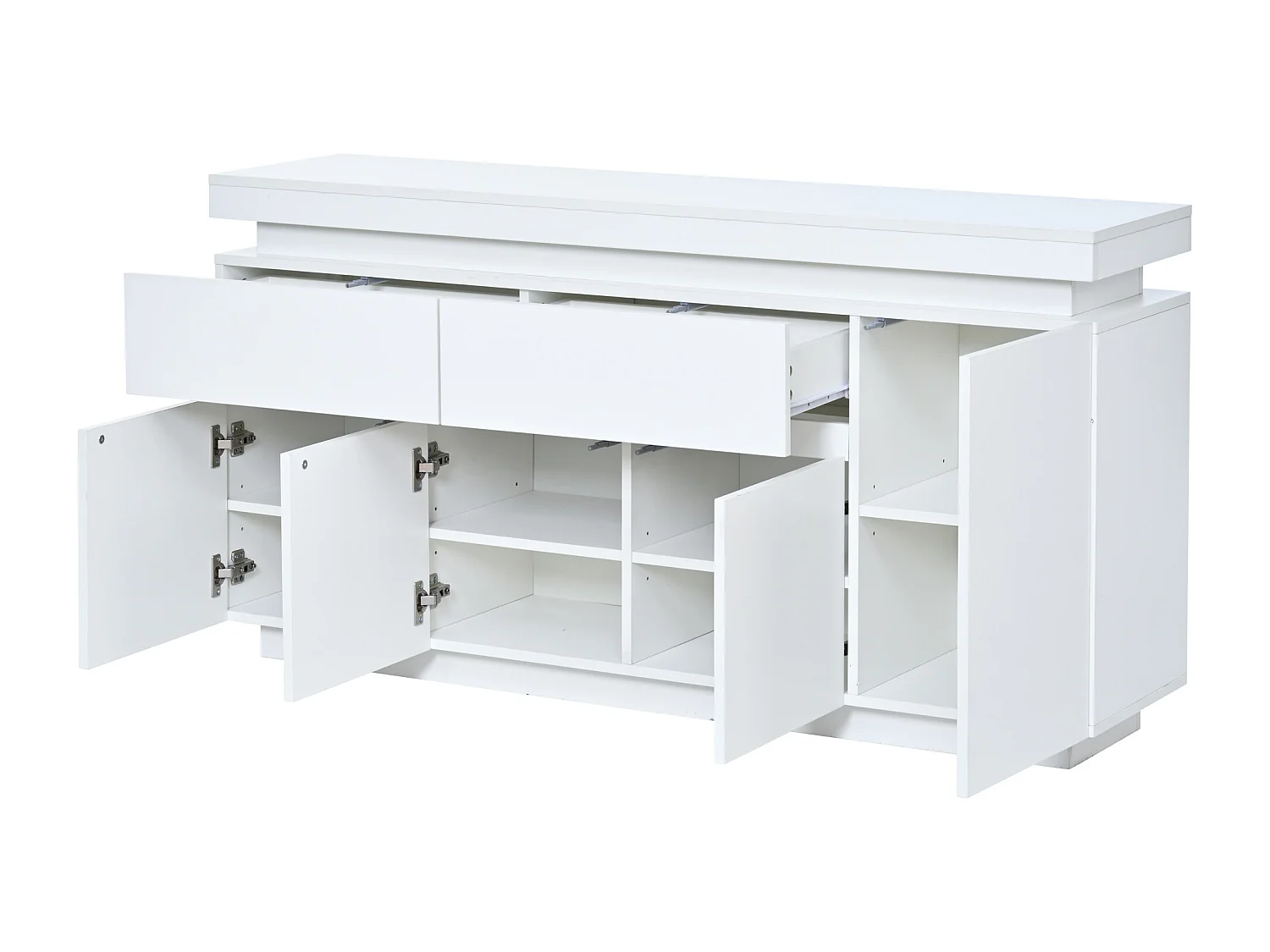 Credenza con illuminazione LED, 4 ante e 2 cassetti - Finitura bianco lucido 140x35x72,5 cm
