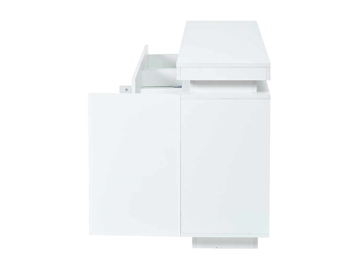 Credenza con illuminazione LED, 4 ante e 2 cassetti - Finitura bianco lucido 140x35x72,5 cm