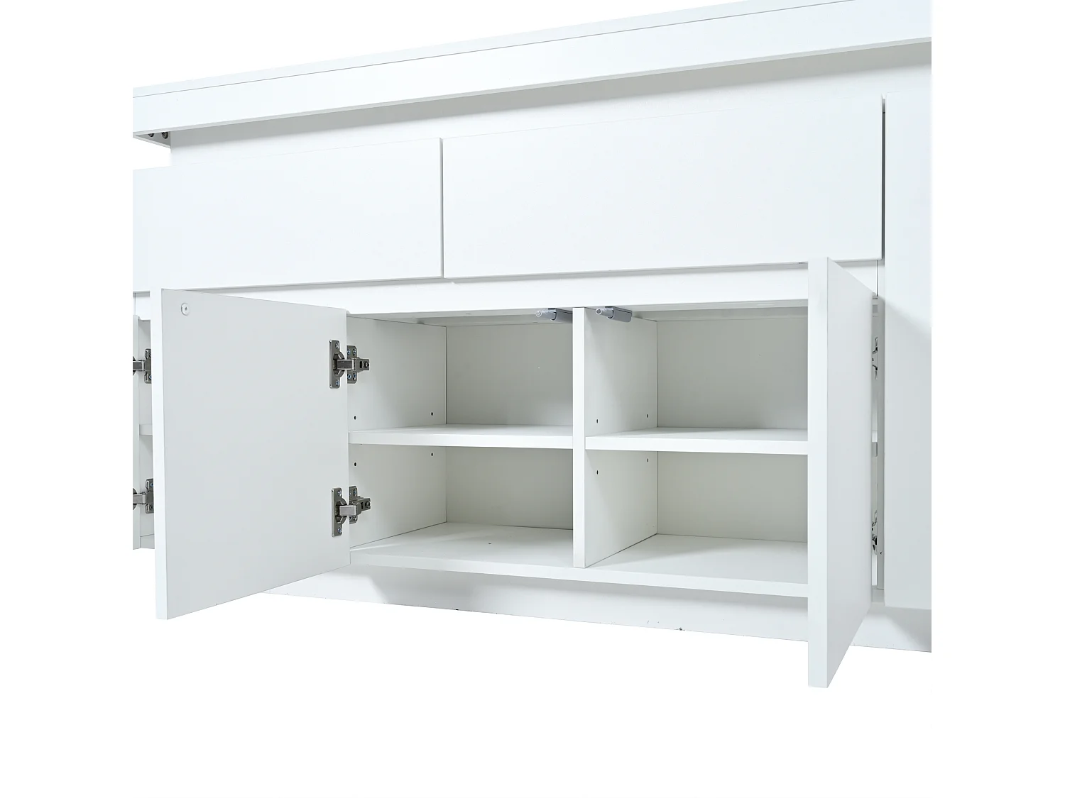 Credenza con illuminazione LED, 4 ante e 2 cassetti - Finitura bianco lucido 140x35x72,5 cm