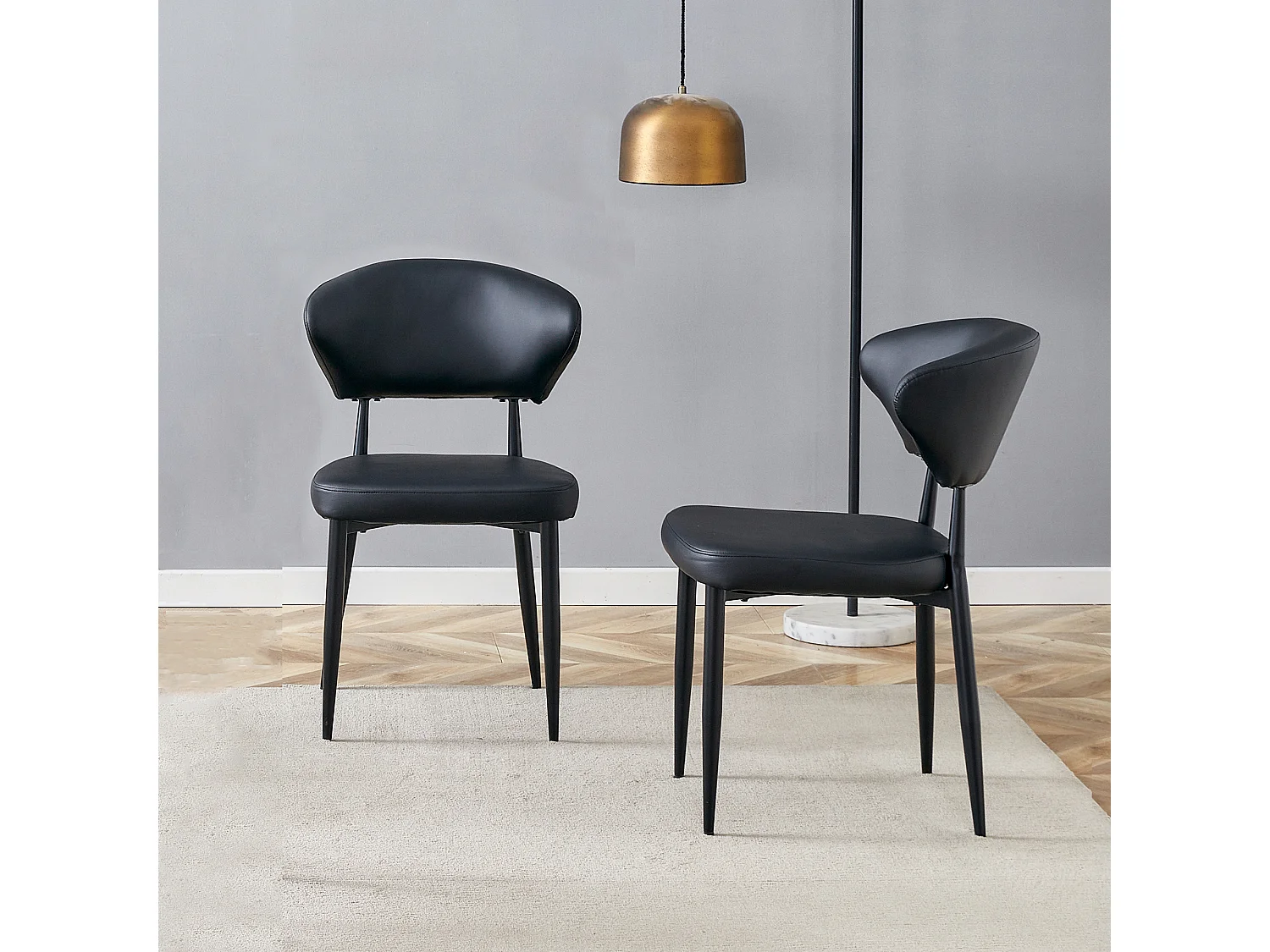 Set di 2 sedie in PU nero con schienale curvo - Design minimalista