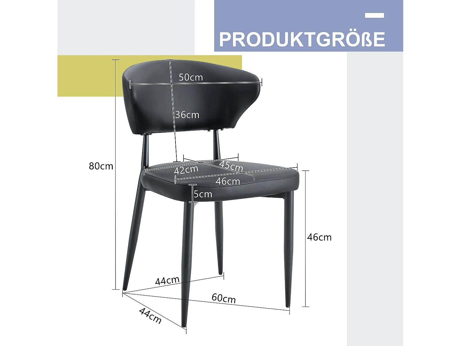 Set di 2 sedie in PU nero con schienale curvo - Design minimalista