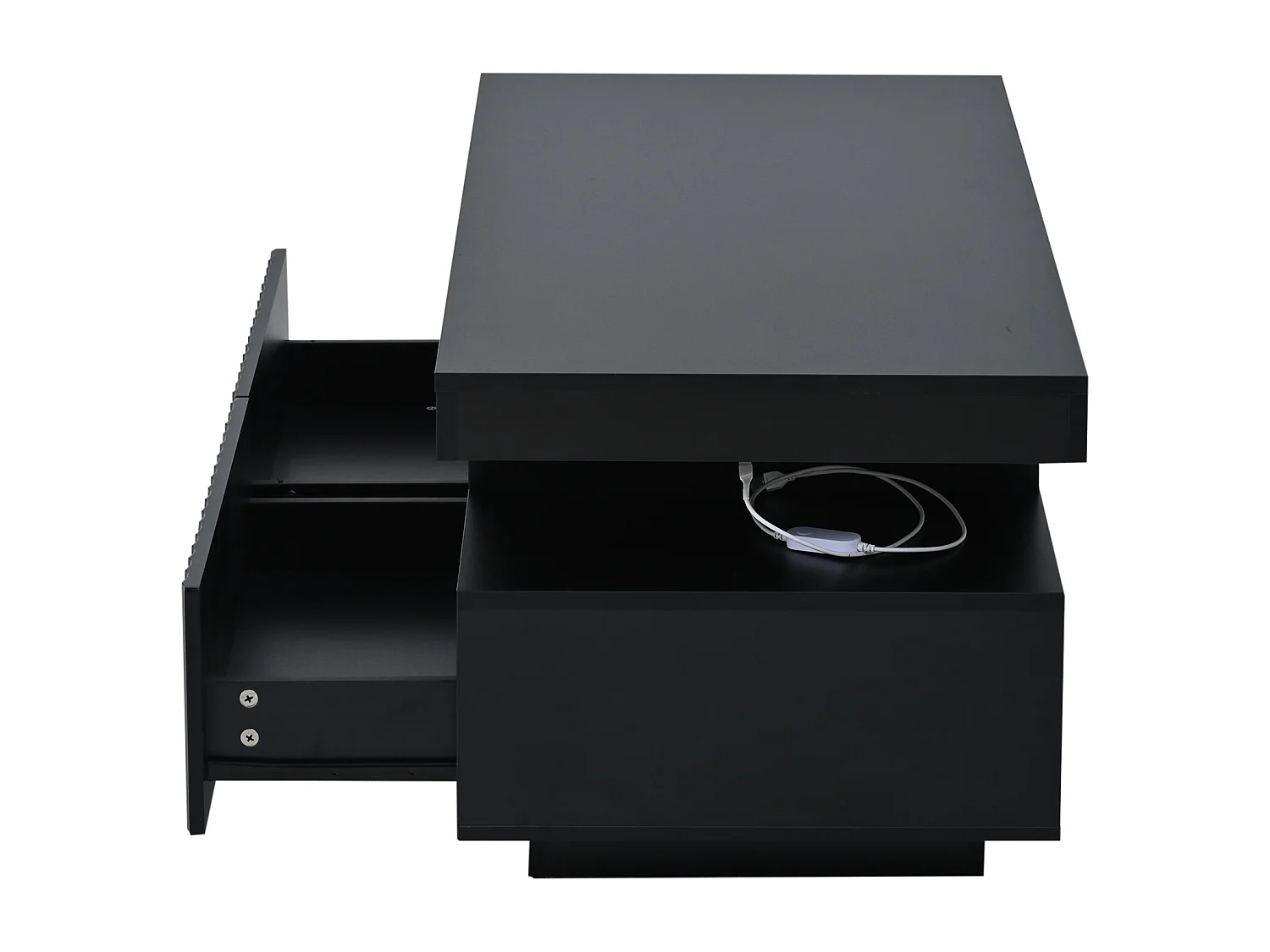 Table basse 100 x 50 x 45 cm avec 2 tiroirs et LED - Noir