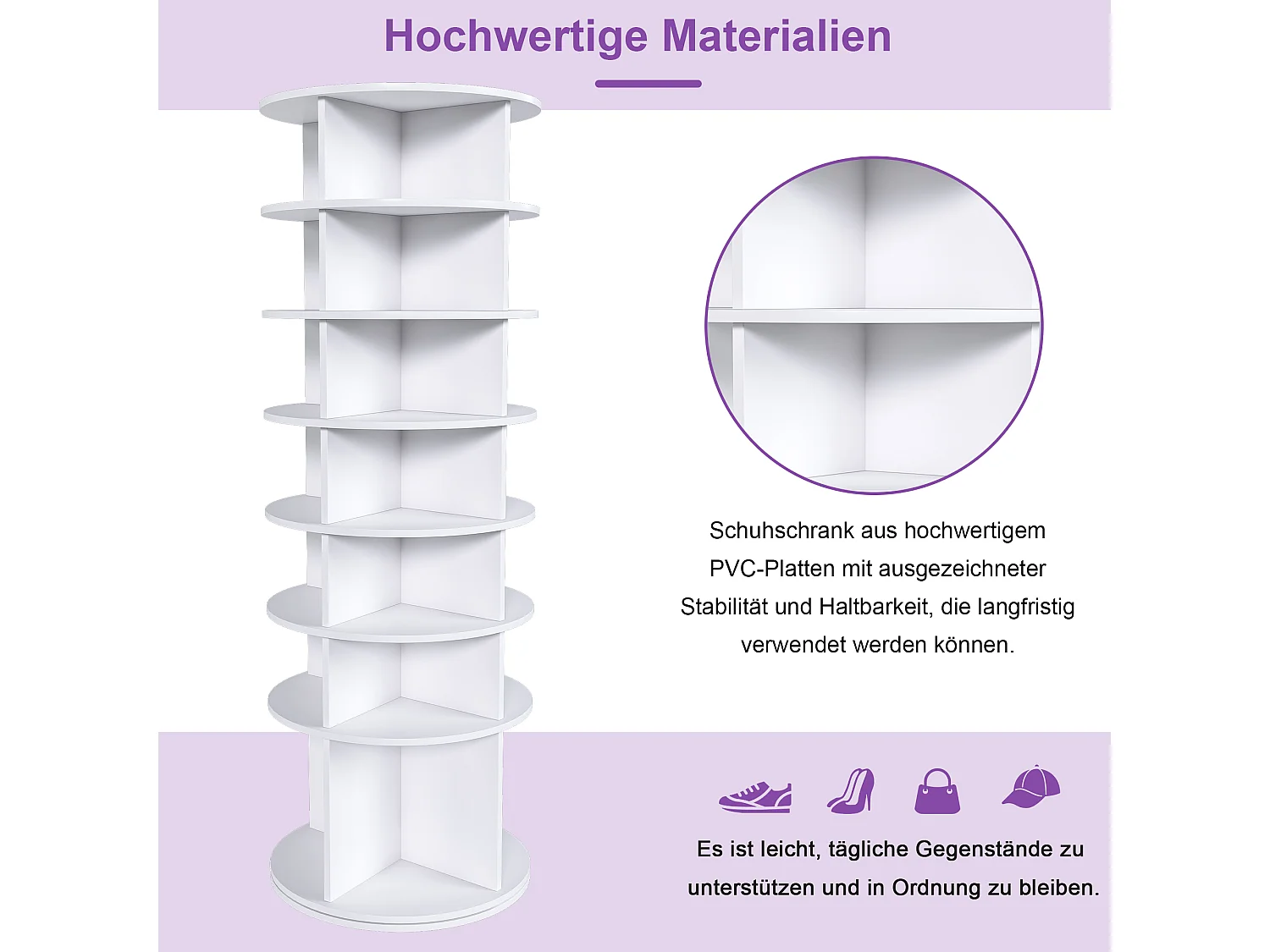 Tour à chaussures rotative avec 7 niveaux - Pour 28 paires - Blanc