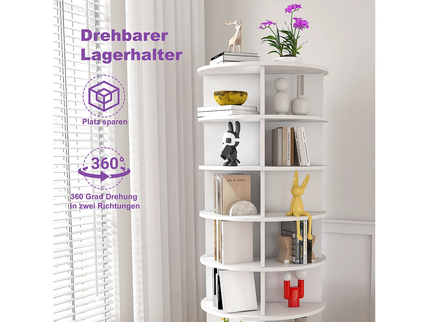 Tour à chaussures rotative avec 7 niveaux - Pour 28 paires - Blanc