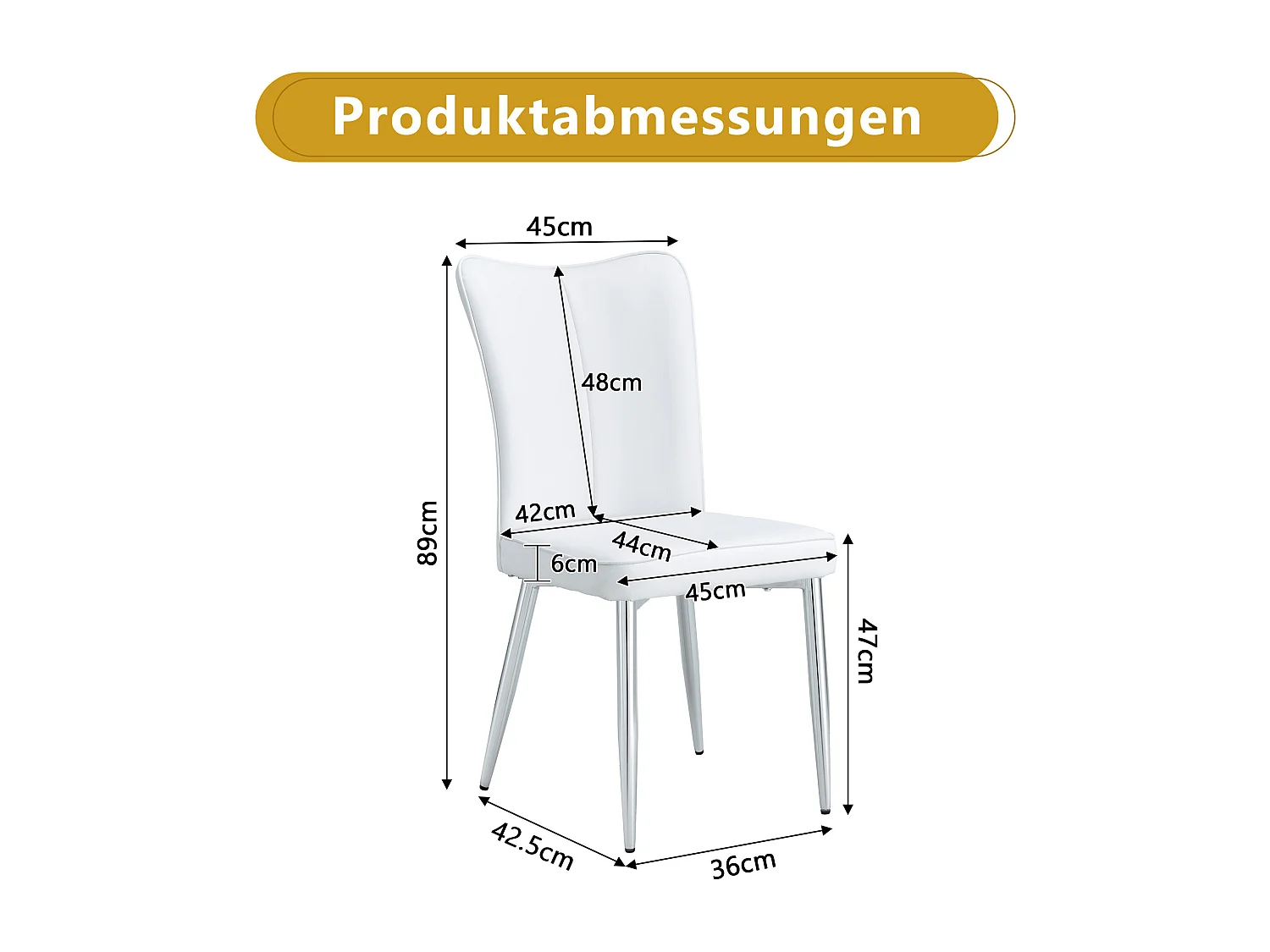 Set di 2 sedie in PU bianco con gambe in metallo argentato