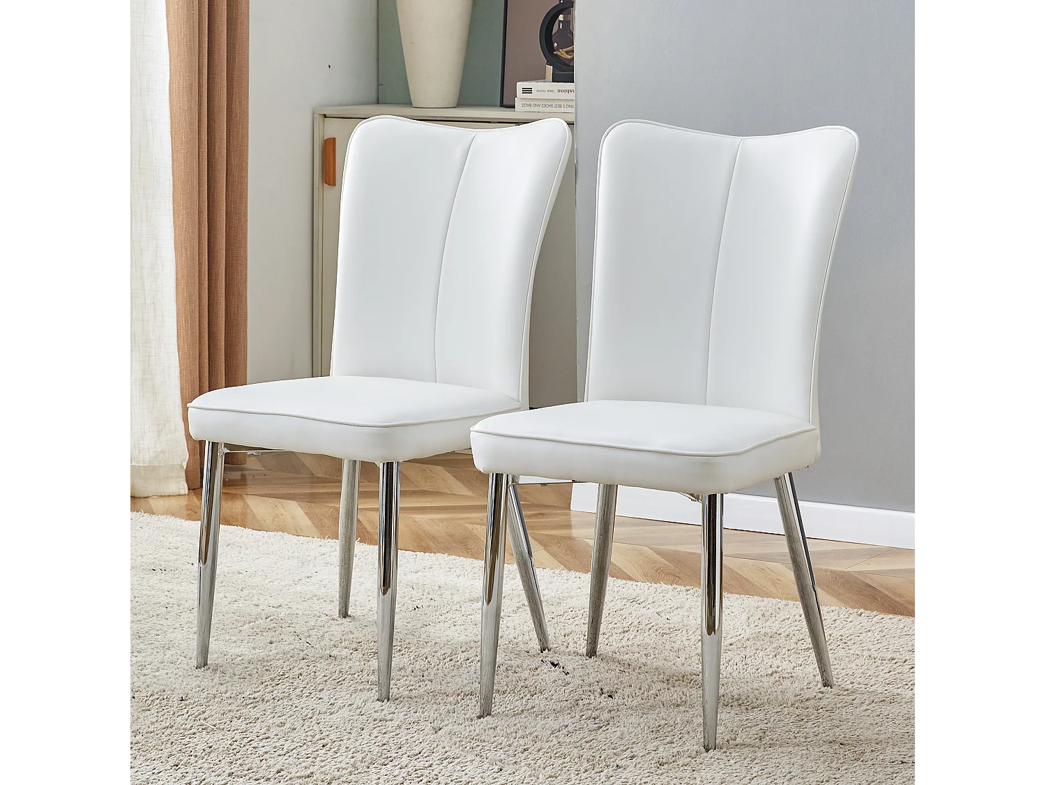 Set di 2 sedie in PU bianco con gambe in metallo argentato