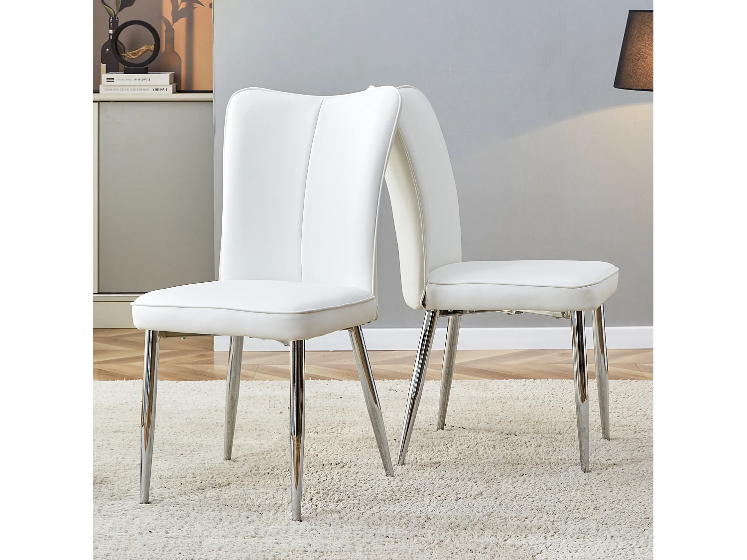 Set di 2 sedie in PU bianco con gambe in metallo argentato