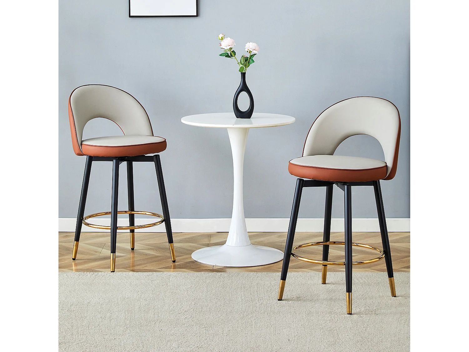 Set di 2 sgabelli da bar girevoli in similpelle PU - Cuscini di seduta grigio chiaro e marrone