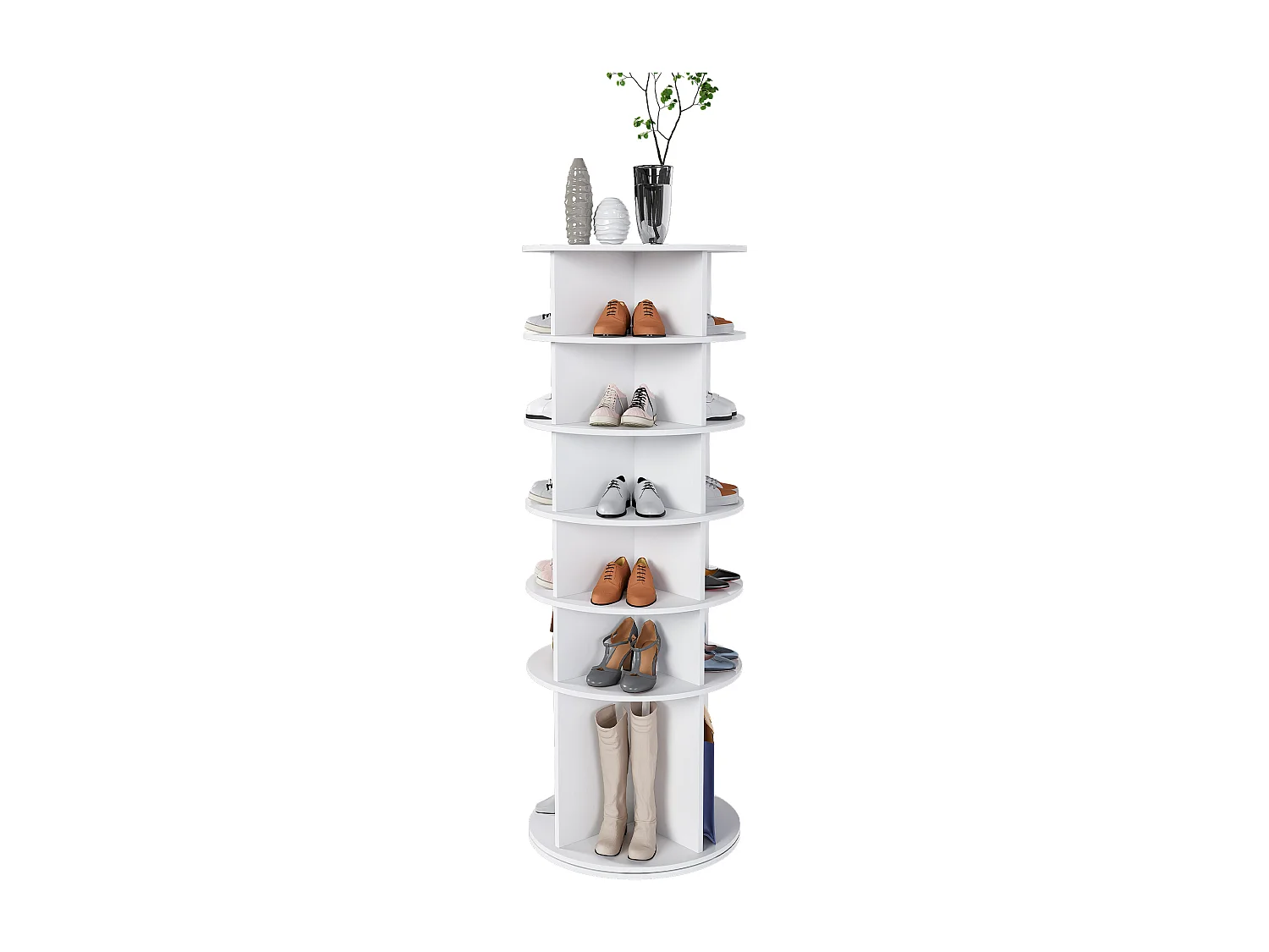 Tour à chaussures rotative avec 6 niveaux - Pour 24 paires - Blanc 60x60x161 cm