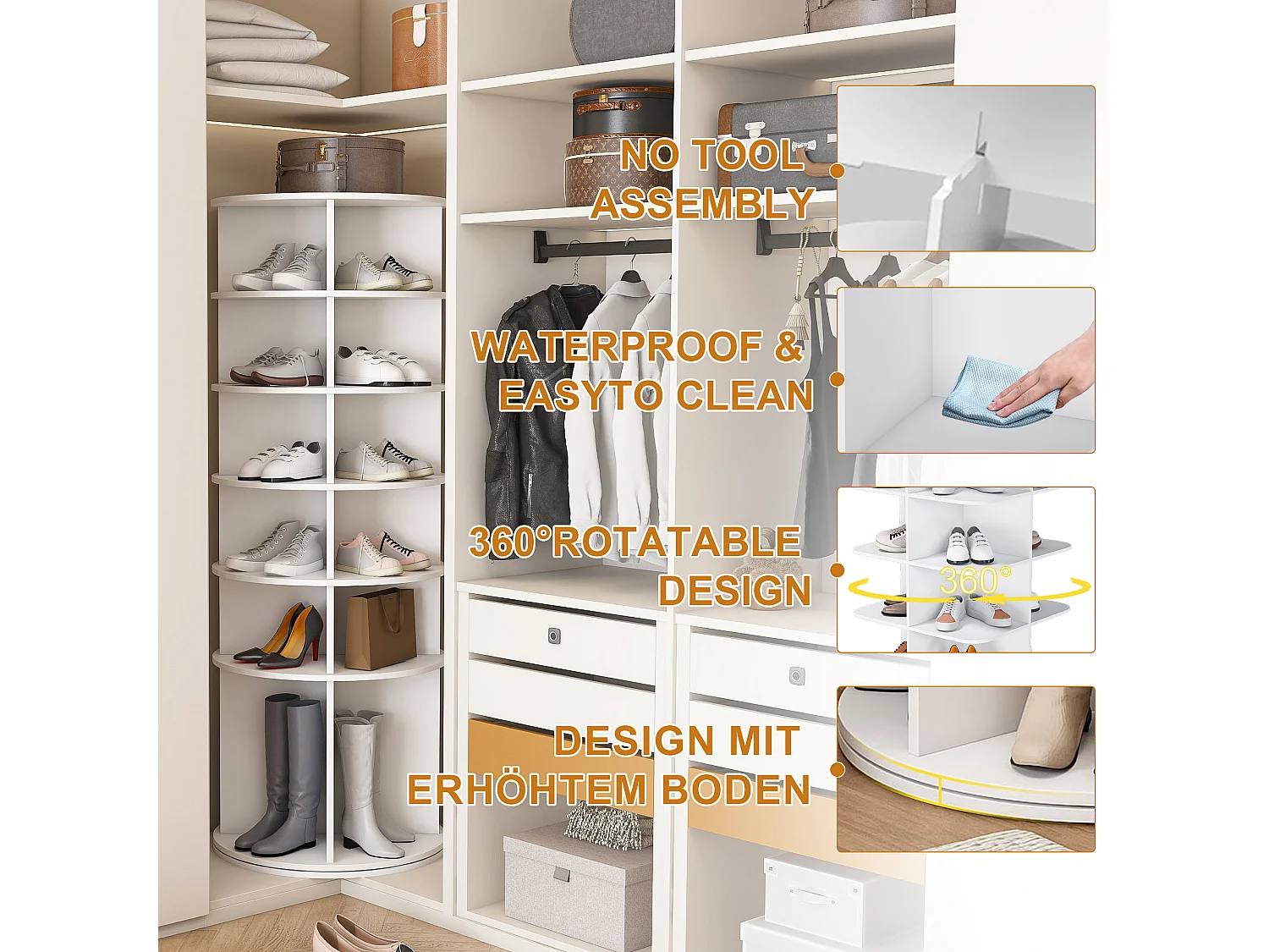 Tour à chaussures rotative avec 6 niveaux - Pour 24 paires - Blanc 60x60x161 cm
