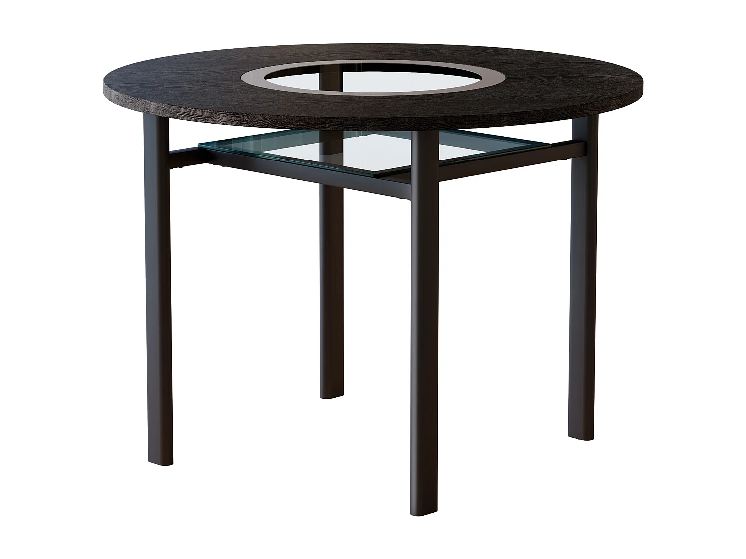 Mesa de comedor redonda para 2-4 personas - Tablero imitación madera negra - Cristal + metal + madera MDF