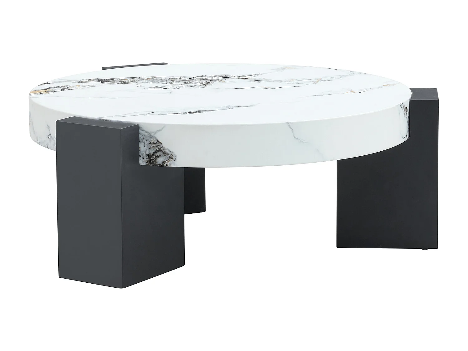 Set van 2 salontafels - Ronde tafels met marmerlook - MDF-hout + glas - Wit en zwart