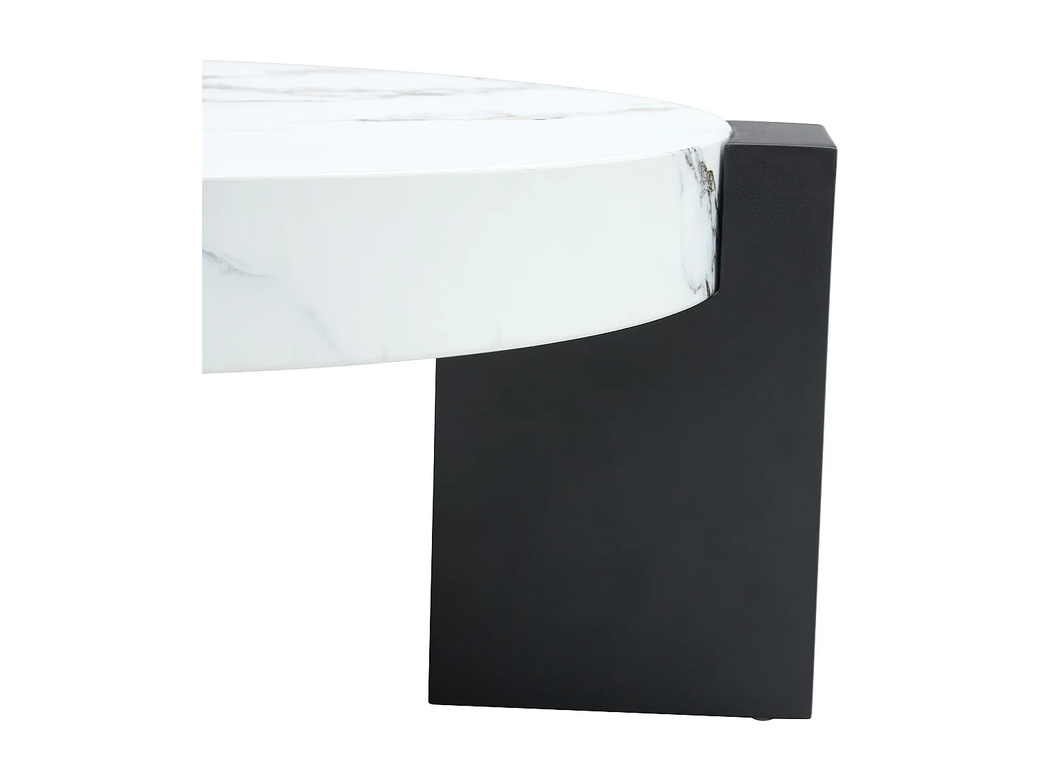 Set van 2 salontafels - Ronde tafels met marmerlook - MDF-hout + glas - Wit en zwart