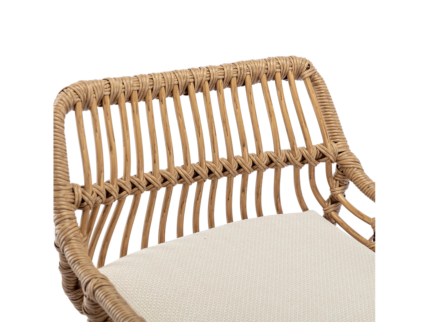 Lot de 2 tabourets réglables - Cadre en métal et dossier en rotin - Coussin beige en lin