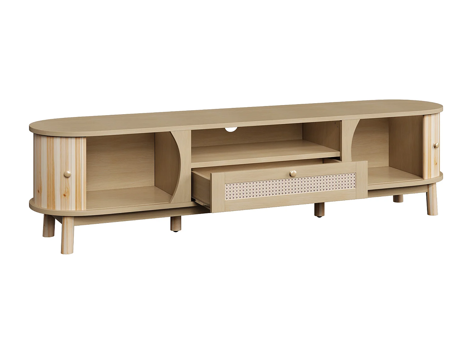 TV-meubel met 2 deuren en een lade, 165x37x46 cm - Licht naturel