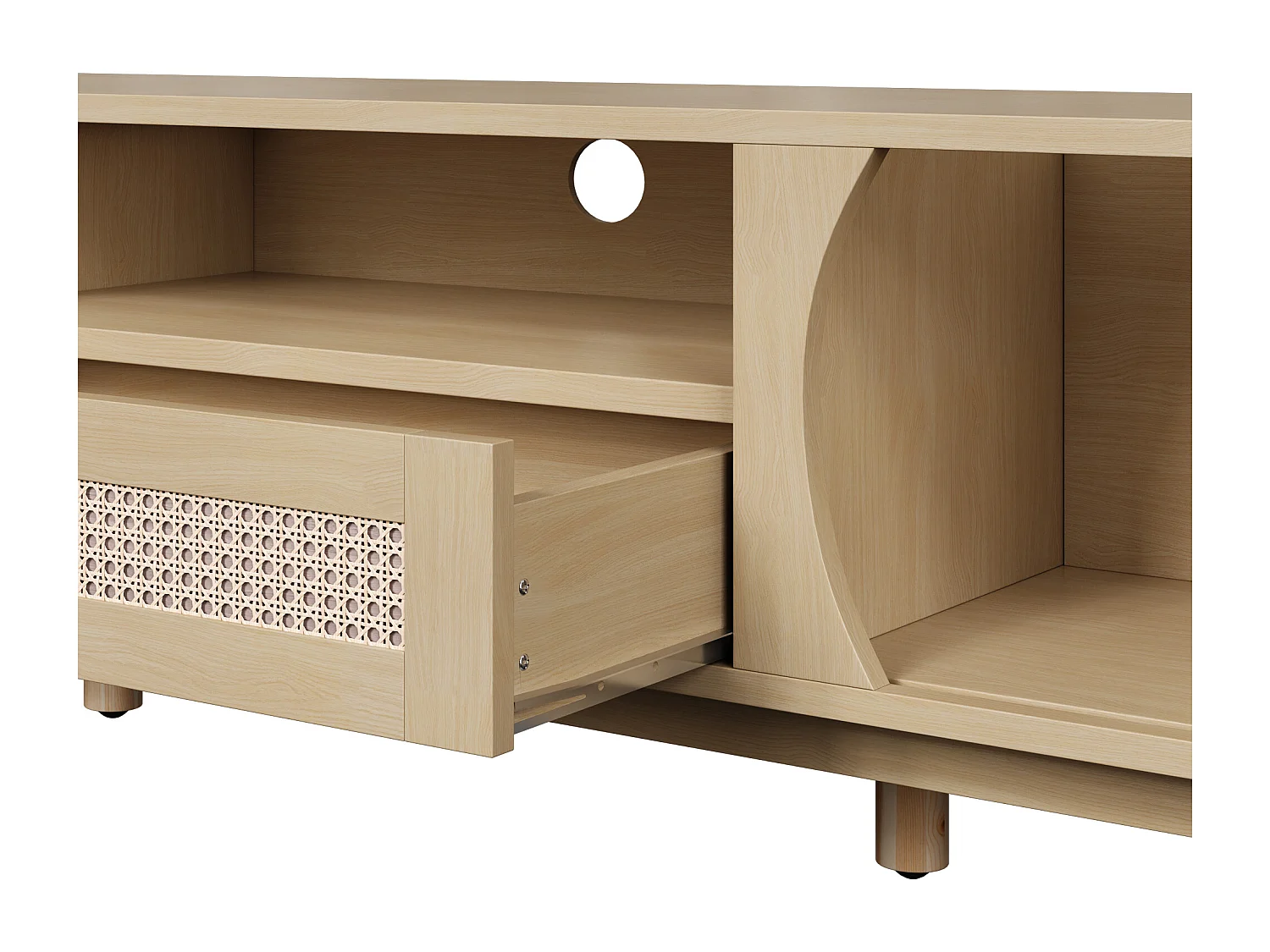 TV-meubel met 2 deuren en een lade, 165x37x46 cm - Licht naturel