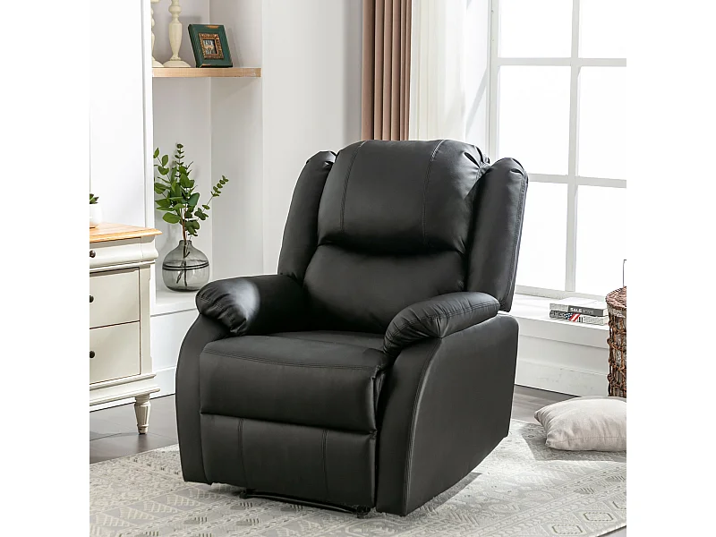 Fauteuil d'appoint en simili cuir PU noir - Avec poches latérales et pédales