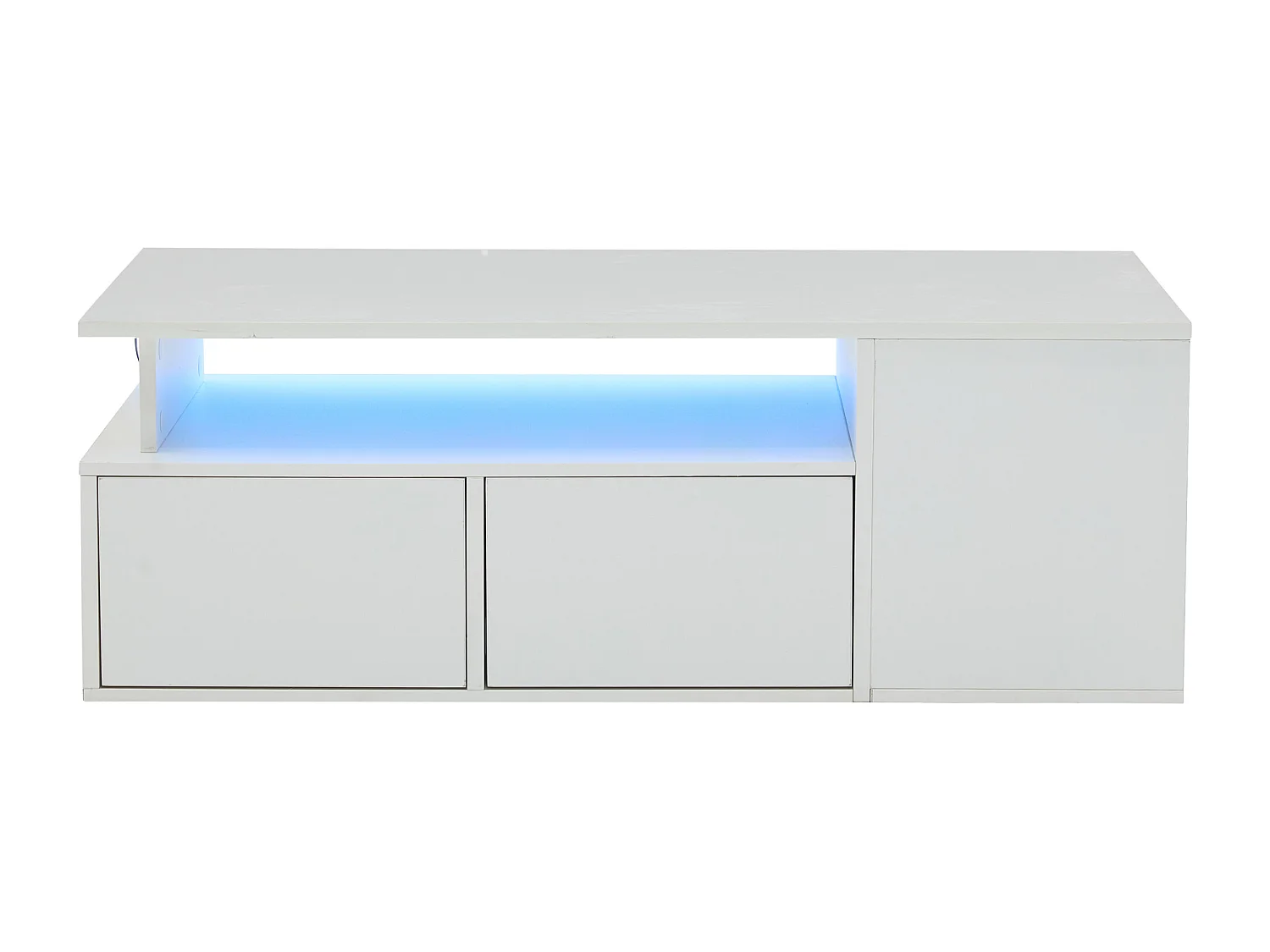 Table basse 100 x 50 x 35 cm avec éclairage LED et 2 tiroirs - Blanc