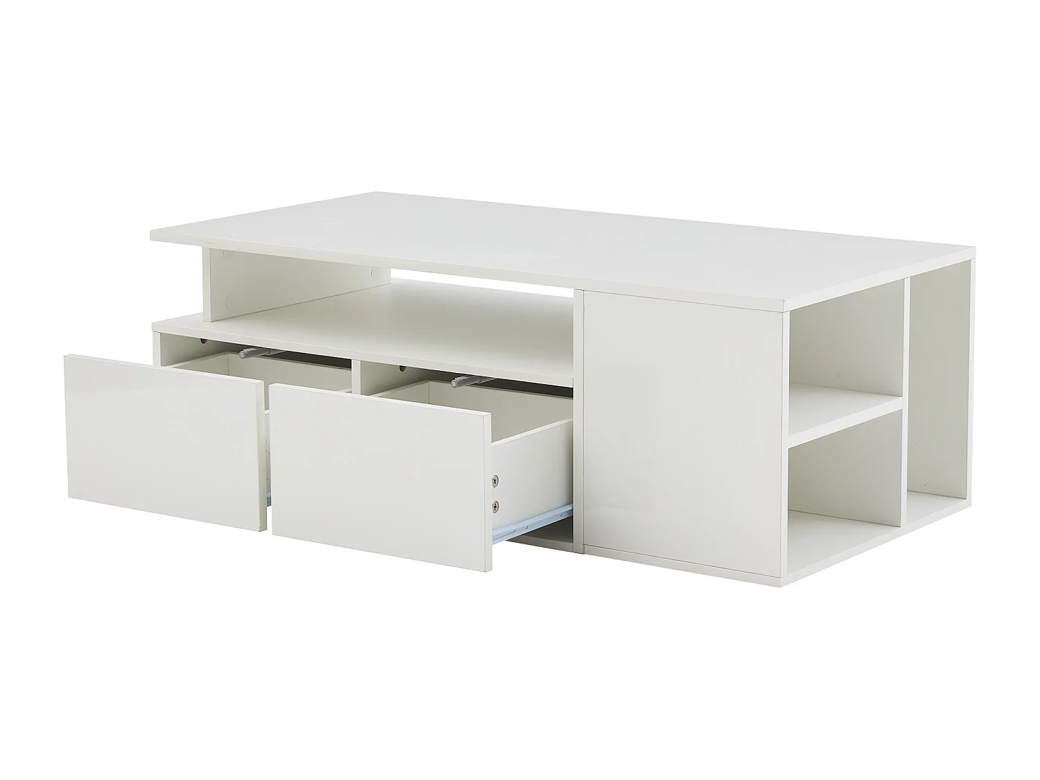 Table basse 100 x 50 x 35 cm avec éclairage LED et 2 tiroirs - Blanc
