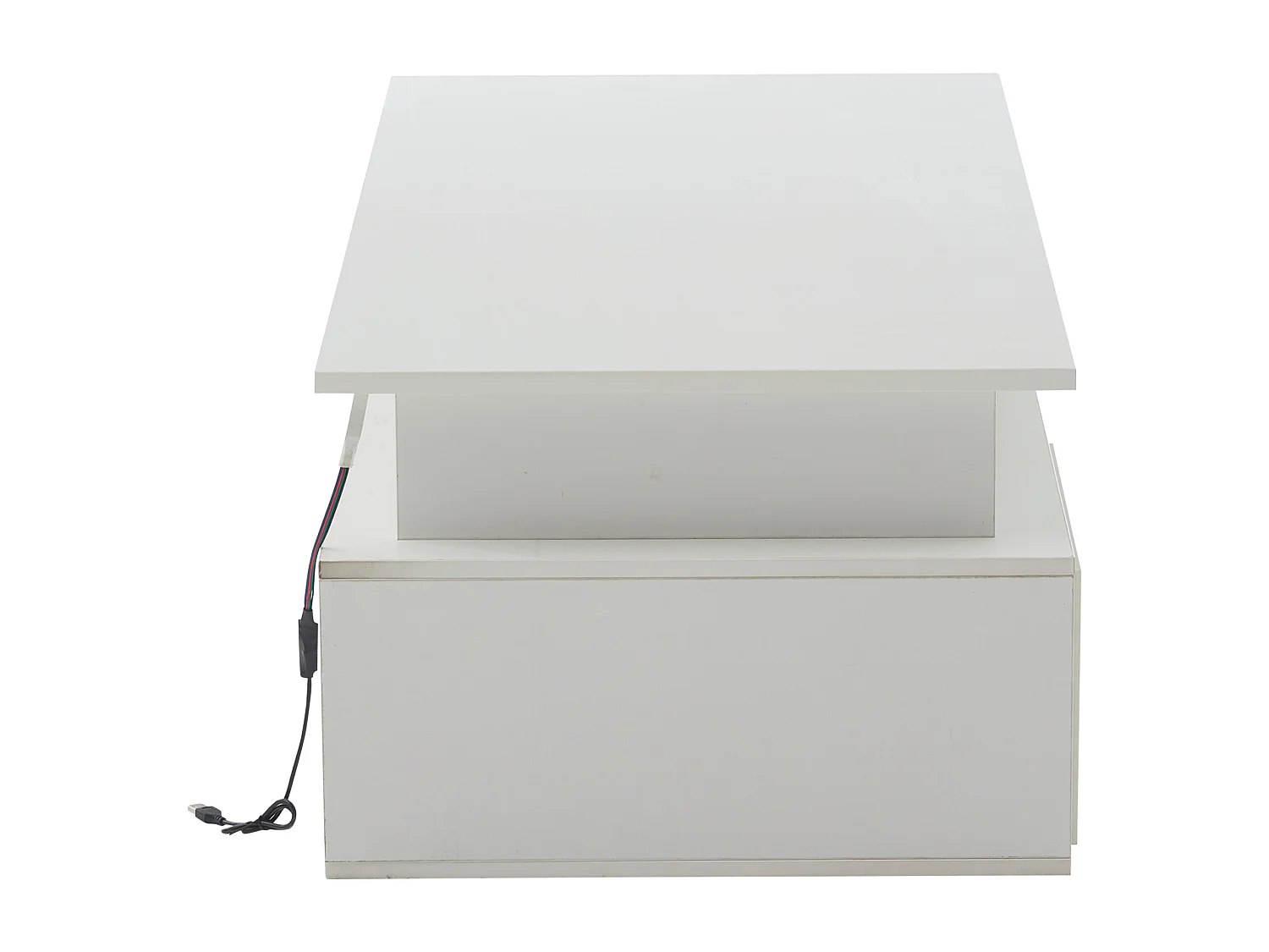 Table basse 100 x 50 x 35 cm avec éclairage LED et 2 tiroirs - Blanc