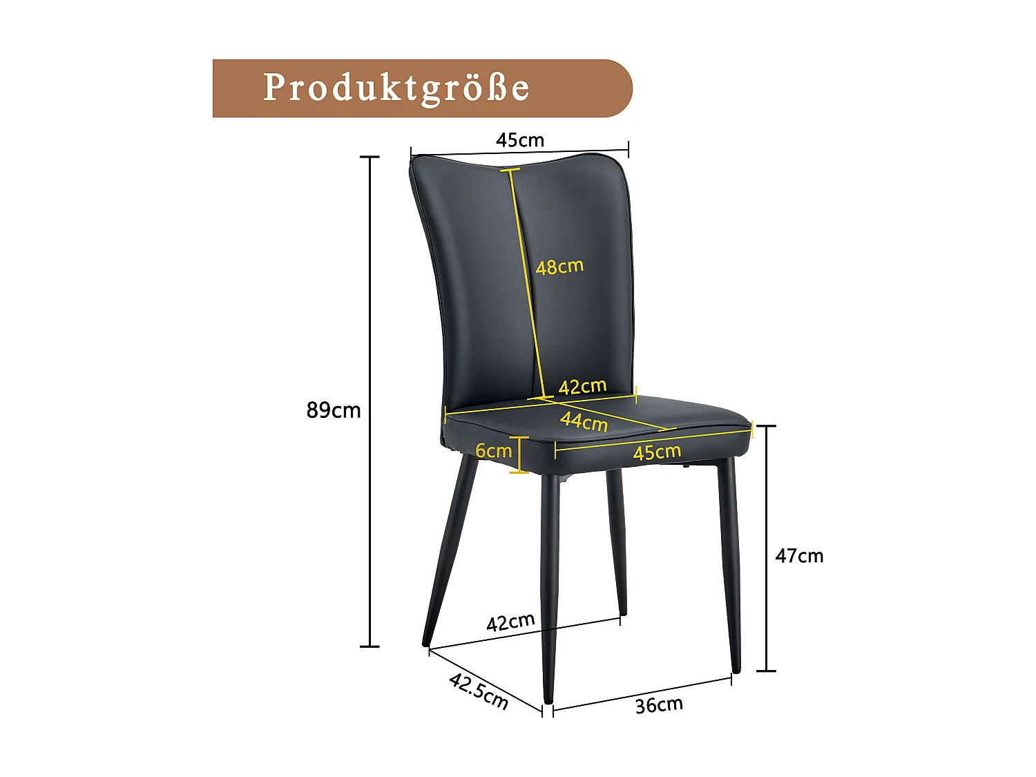 Set di 2 sedie in PU nero con schienale da 48 cm - Gambe in metallo