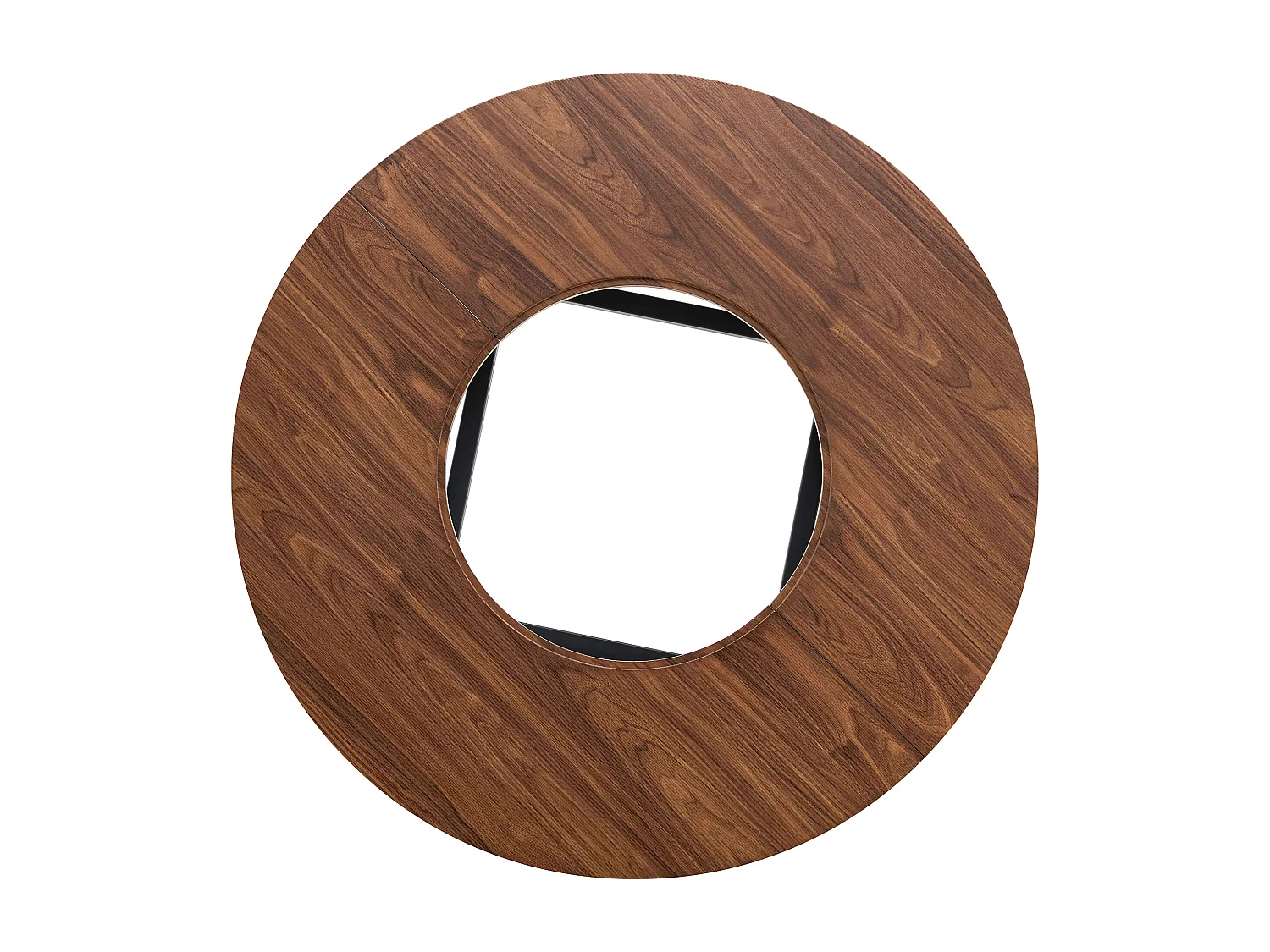 Table à manger ronde pour 2-4 personnes - Plateau en woodgrain marron - Verre + métal + bois MDF