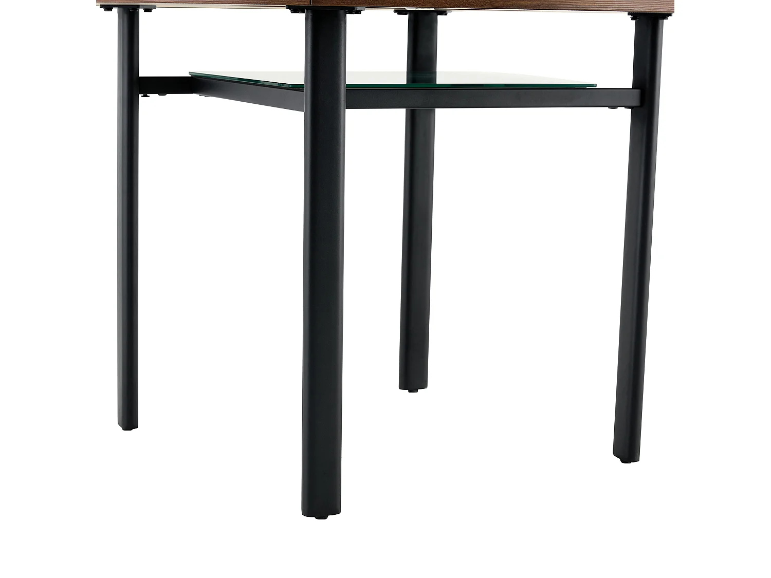 Table à manger ronde pour 2-4 personnes - Plateau en woodgrain marron - Verre + métal + bois MDF