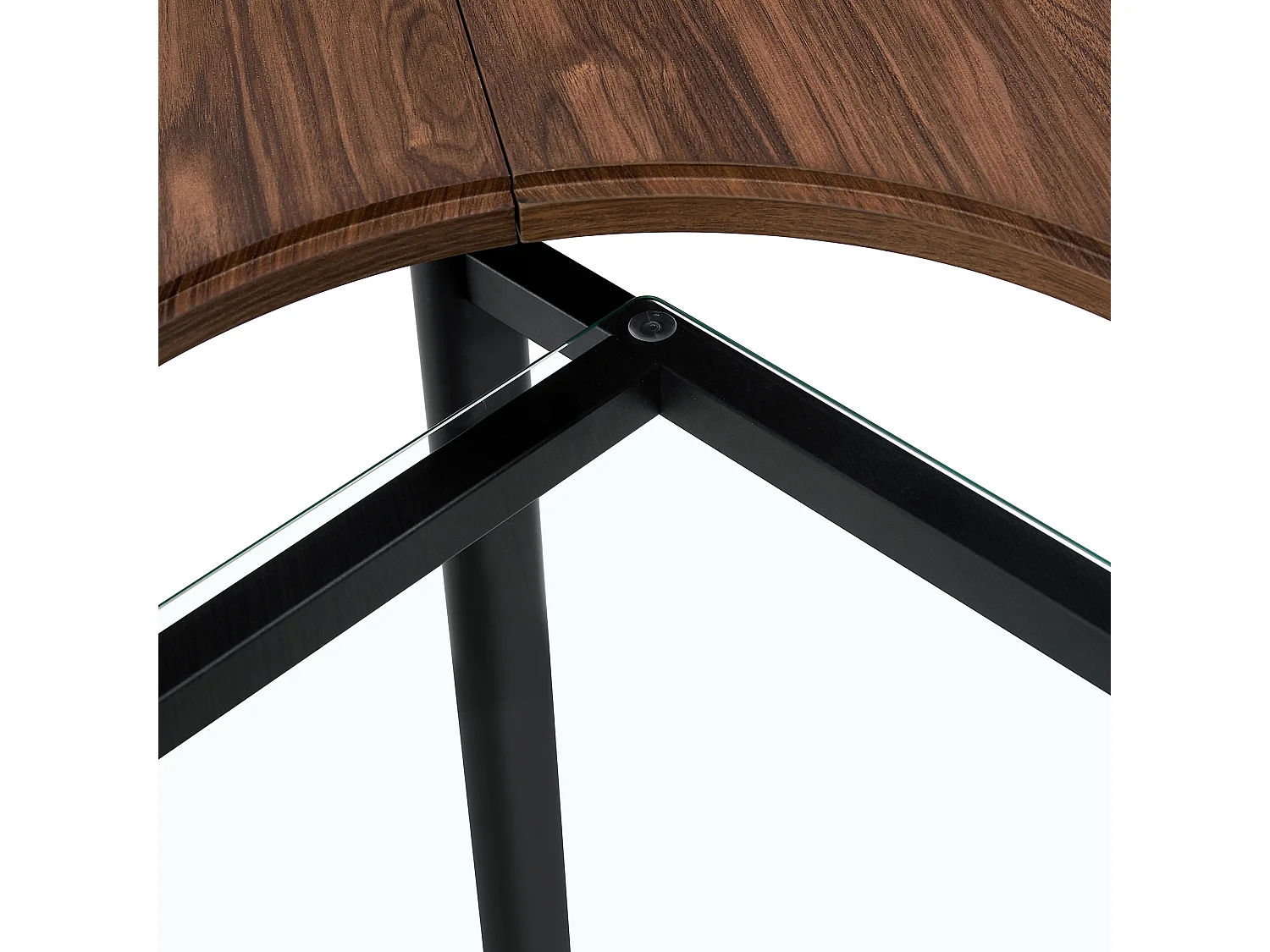 Table à manger ronde pour 2-4 personnes - Plateau en woodgrain marron - Verre + métal + bois MDF