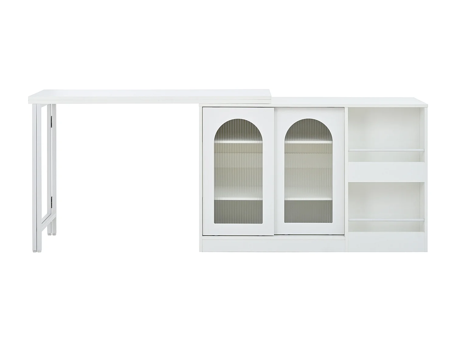 Meuble de bar pivotante avec 2 portes vitrée - Plateau réversible - Blanc