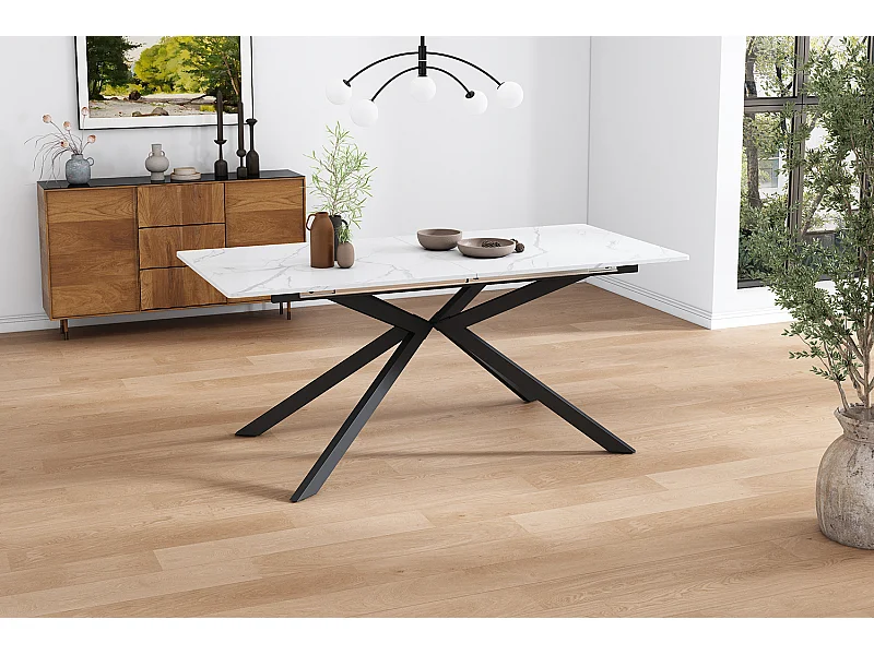 Table extensible blanche 150(180)x70cm - Plateau effet marbre